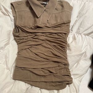 Cream Ruched Sleeveless V-Neck Blouse